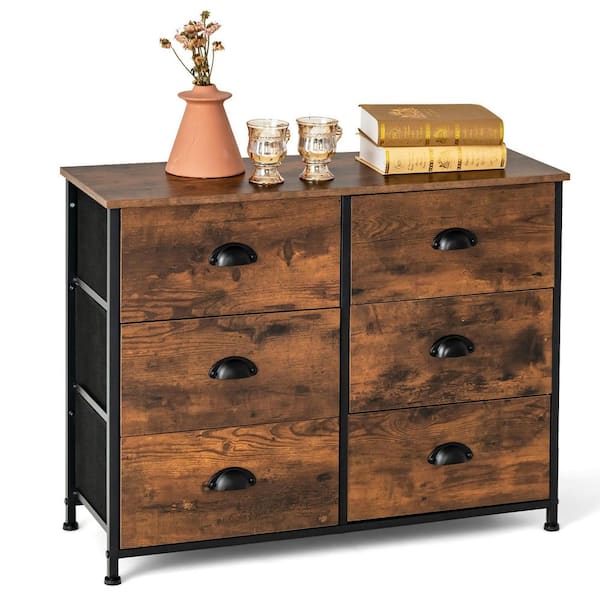 Costway 6-Drawer Dresser Brown Fabric Storage Tower Chest of Drawers (31.5 in W. X 25 in H.)
