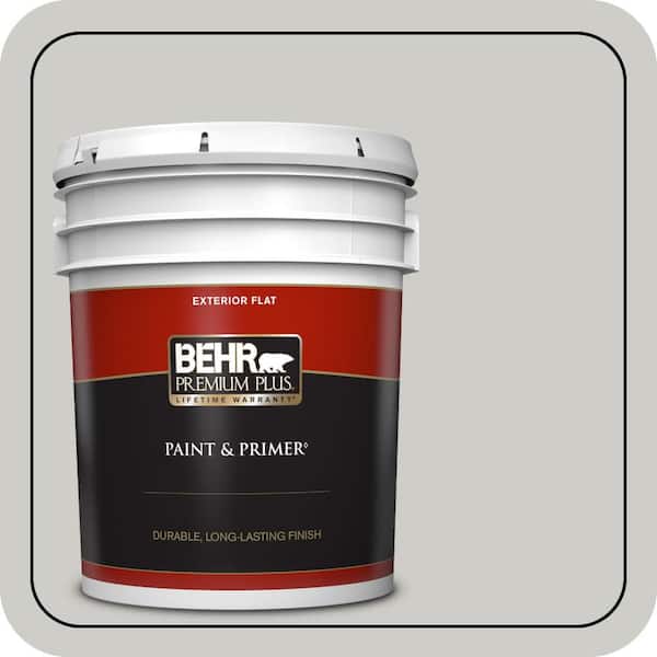 BEHR PREMIUM PLUS 5 gal. #QE-49 Mexican Silver Flat Exterior Paint & Primer