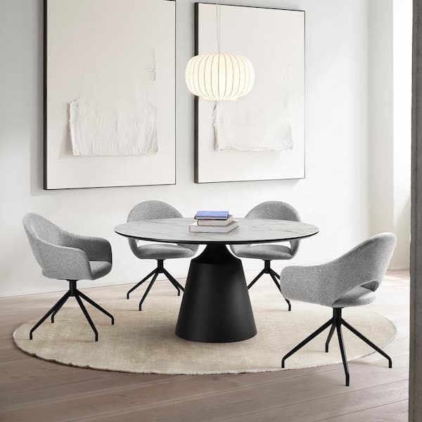Armen Living Knox Pria 5-Piece Round Stone Top Grey Dining Set