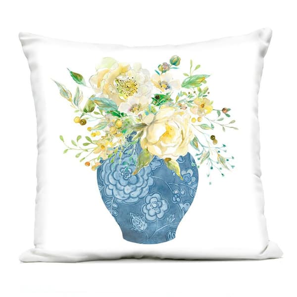 Stupell Industries Chinoiserie Vase Bouquet Blue Square Outdoor Throw Pillow
