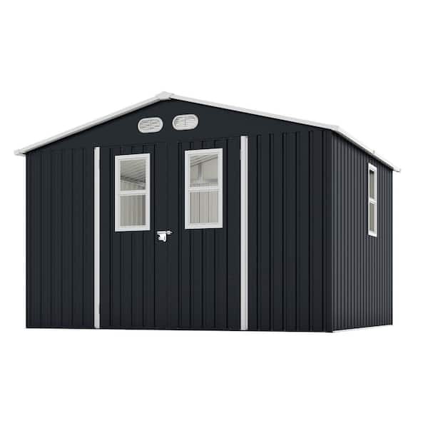 Eric 10 ft. W x 8 ft. D Dark Gray Metal Patio Outdoor Storage Shed with Lockable Doors,Windows,Air Vents(66.25 sq. ft.)