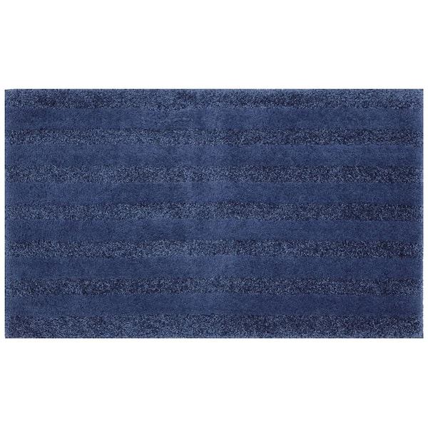 Mohawk Home Basic Stripe Ensign Blue 17 in. x 24 in. Nylon Machine Washable Bath Mat