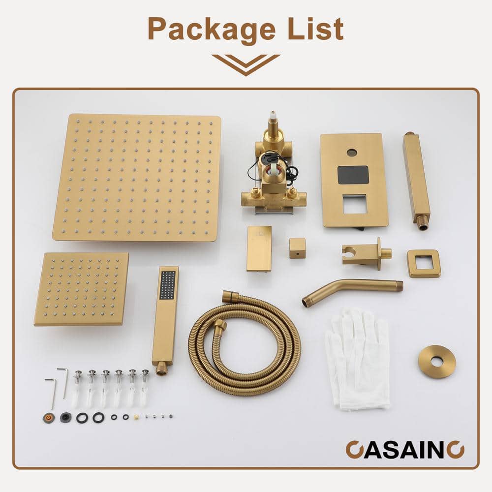 Brushed Gold Digital Display Dual Shower Head System