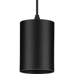 Cylinder Collection 5 in. 1-Light Black LED Modern Outdoor Pendant Hanging Light