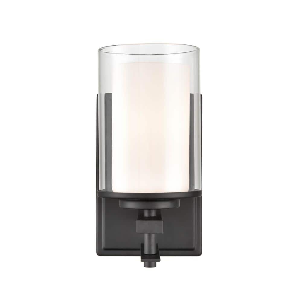 Matte Black Metal Outdoor Wall Sconce with Glass Shade