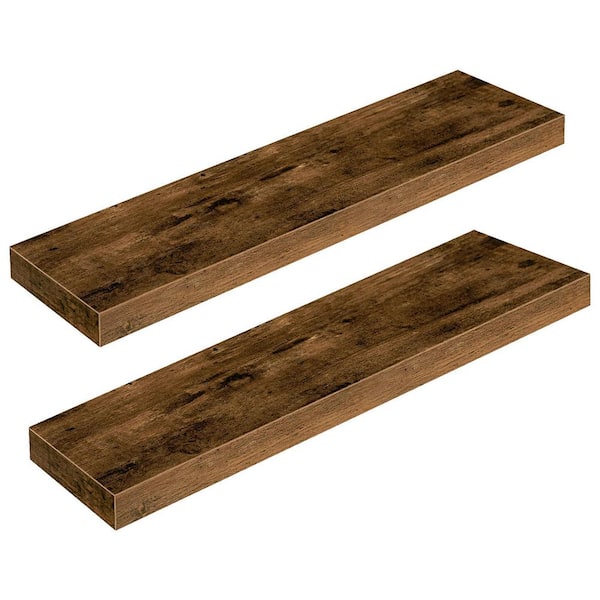 Unbranded 31.5 in. W x 8 in. D Rustic Brown Decorative Wall Shelf Set of 2