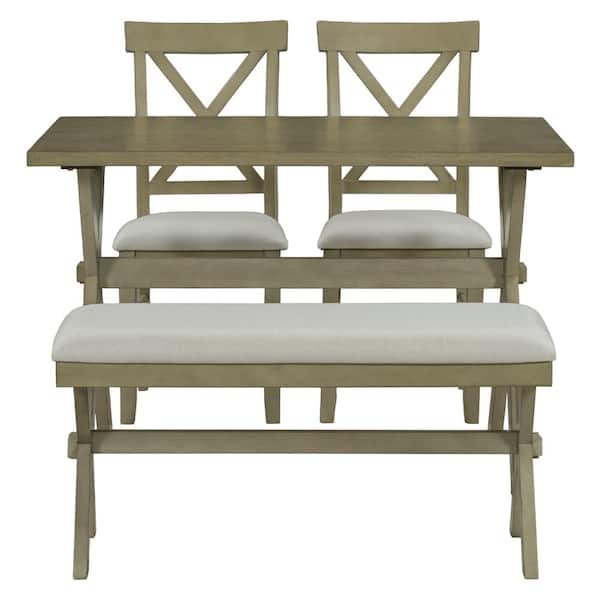 ATHMILE 4-Piece Green MDF Top Table Set (Seats-3)