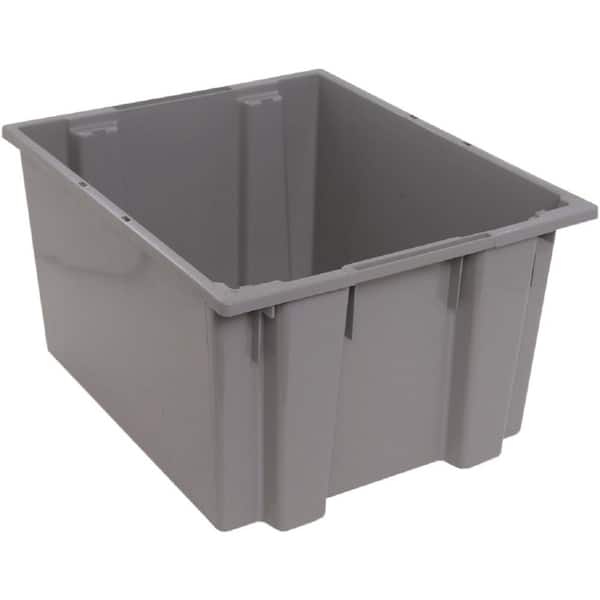 QUANTUM STORAGE SYSTEMS 19 Gal. Genuine Stack and Nest Tote in Gray (Lid Sold Separately) (3-Carton)
