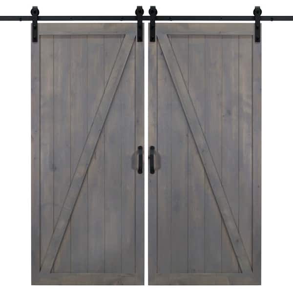 Dogberry 36 in. x 84 in. Classic Z Ash Gray Double Sliding Barn Door with Hardware Kit