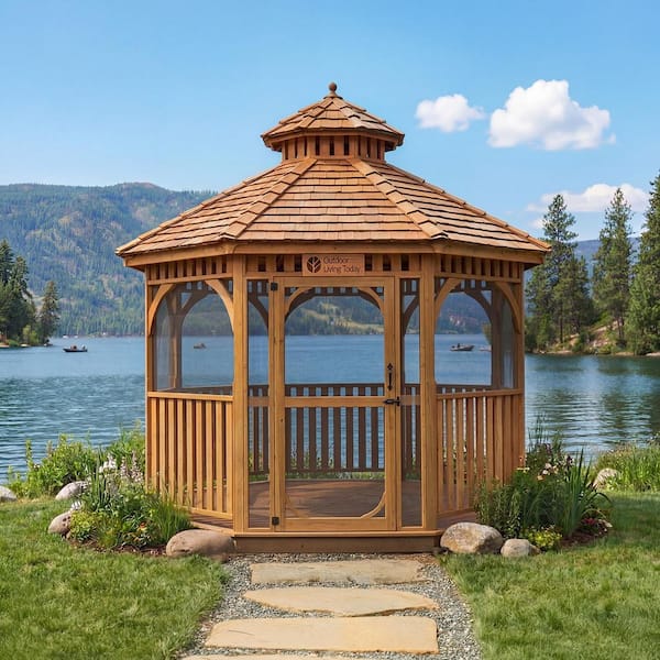 10 ft. Bayside Cedar Octagon Gazebo with Screen Kit