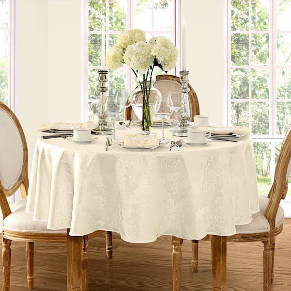 Barcelona Jacquard Damask Tablecloth, Antique - 90"W x 90"L Round