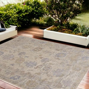 Beige and Blue 12 ft. x 15 ft. Abstract Indoor / Outdoor Area Rug