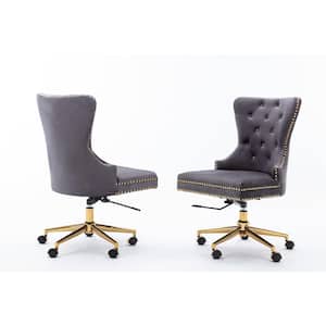 James Dark Gray Velvet Fabric Gold Adjustable Office Chairs
