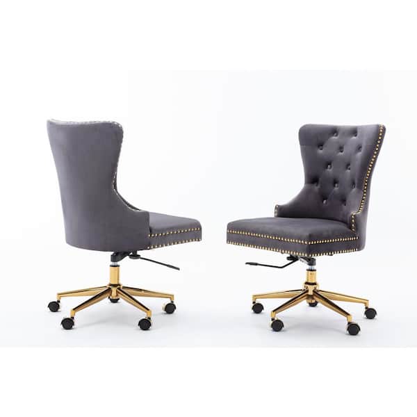 Best Quality Furniture James Dark Gray Velvet Fabric Gold Adjustable Office Chairs