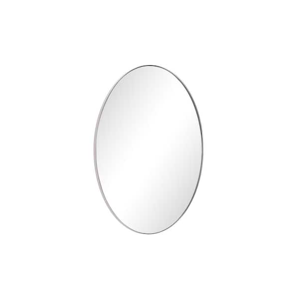 CLAVIE 24 in. W x 36 in. H Large Oval Wall Mirror Stainless Steel Framed Wall Mirrors Bathroom Vanity Mirror in Brushed Silver