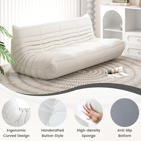 3-Seater Beige Teddy Velvet, 69 in. Curved Armless Fireside Lazy Sofa Bean Bag Chair Rebound Sponge Lounge Floor Sofa