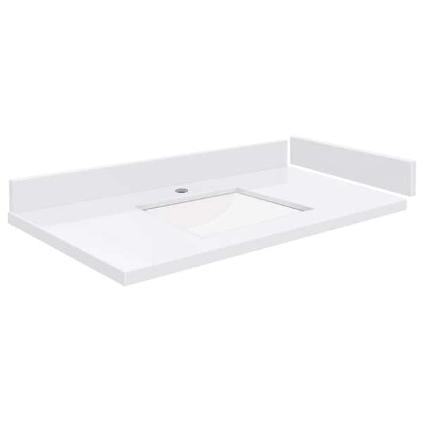 Transolid Silestone 34 in. W x 22.25 in. D Qt. White Rectangular Single Sink Vanity Top in Miami White