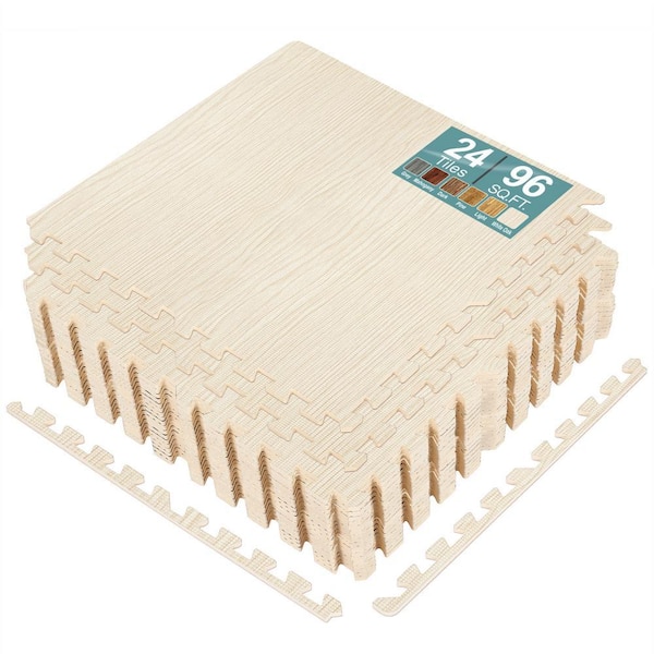 Wood Grain Floor Interlocking Mats Light Pine 24 in. W x 24 in. L x 0.4 in. T Foam Gym Flooring Mat, 96 sq. ft. 24-Tiles