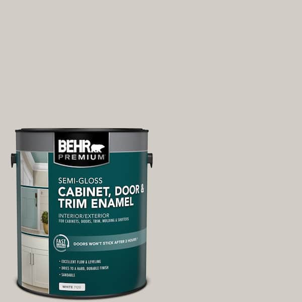 BEHR PREMIUM 1 gal. #HDC-NT-20 Cotton Grey Semi-Gloss Enamel Interior/Exterior Cabinet, Door & Trim Paint