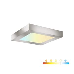 5.5 in. Square Color Selectable Integrated LED Flush Mount Downlight in Brushed Nickel