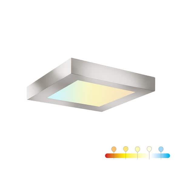 RUN BISON 5.5 in. Square Color Selectable Integrated LED Flush Mount Downlight in Brushed Nickel