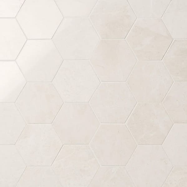Vanilla Warm White 4 in. x 4 in. Hexagon Polished Marble Mosaic Floor and Wall Tile (1 Sq. Ft. / Each)