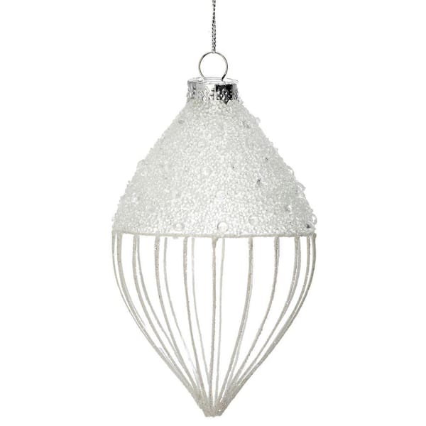 4 in. Glass Sequin Etched Finial Ornament (Set of 3)