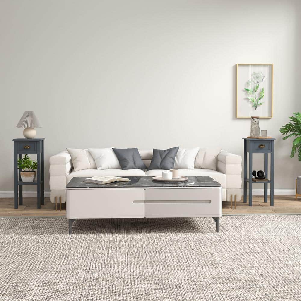 11.75 in. Square MDF 2-Tier Side Table with Drawer, Narrow End Table with Bottom Shelf in Gray, Set of 2 price history on PriceWatchPro