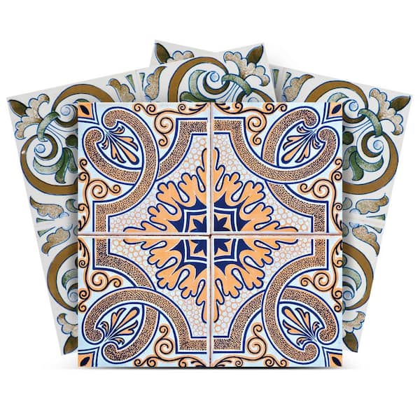 Blue, Brown, Orange H204 8 in. x 8 in. Vinyl Peel and Stick Tile (24 Tiles, 10.67 sq. ft./Pack)