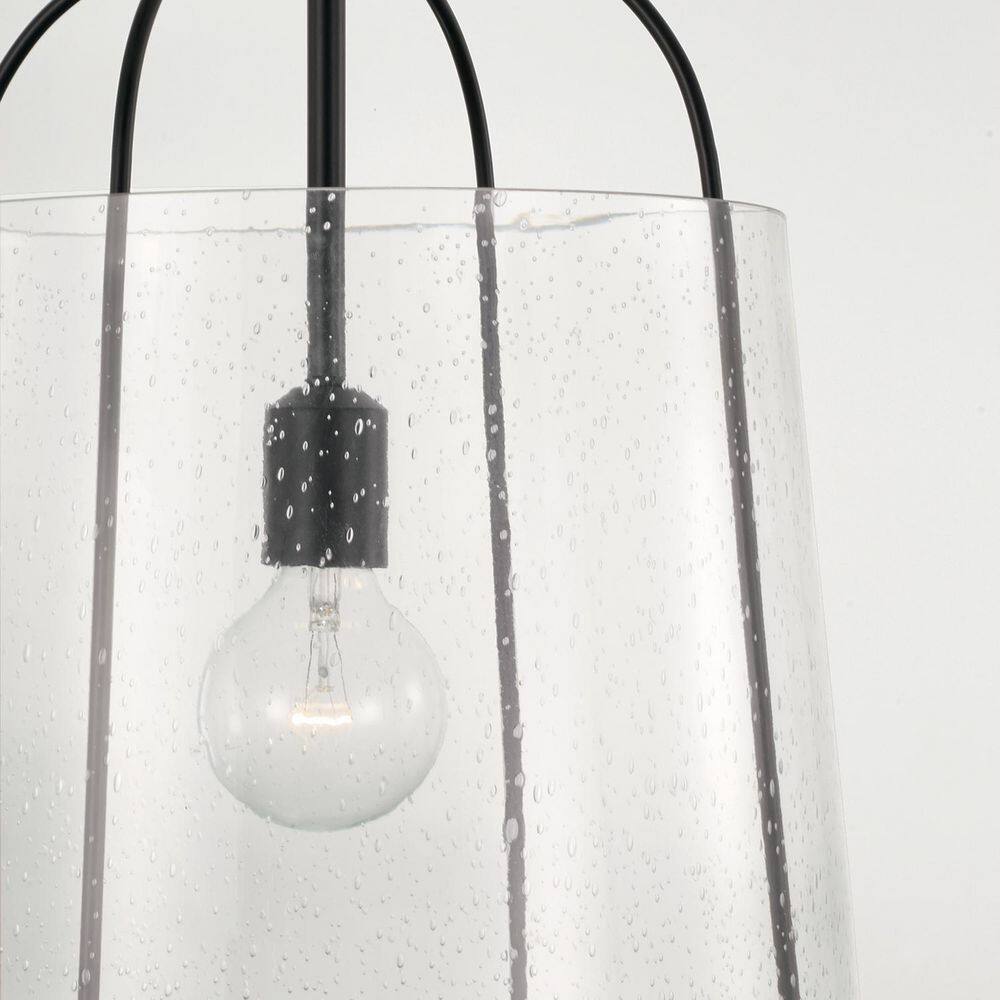 Madison Matte Black Brass Drum Pendant with Seeded Glass