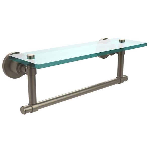 Allied Brass Washington Square16 in. L x 4 in. H x 5 in. W Clear Glass Vanity Bathroom Shelf with Towel Bar in Antique Pewter