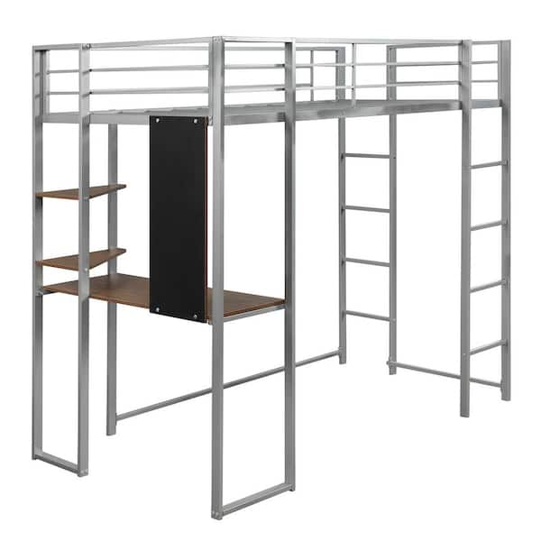 Magic Home Silver Twin Metal Loft Bed, Twin Metal Loft Bed With Desk And Shelving