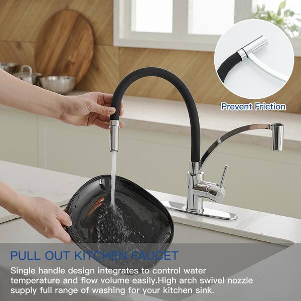 iSpring Chrome 1-Handle Deck-Mount Pull-Out Handle Kitchen Faucet (Deck Plate Included)