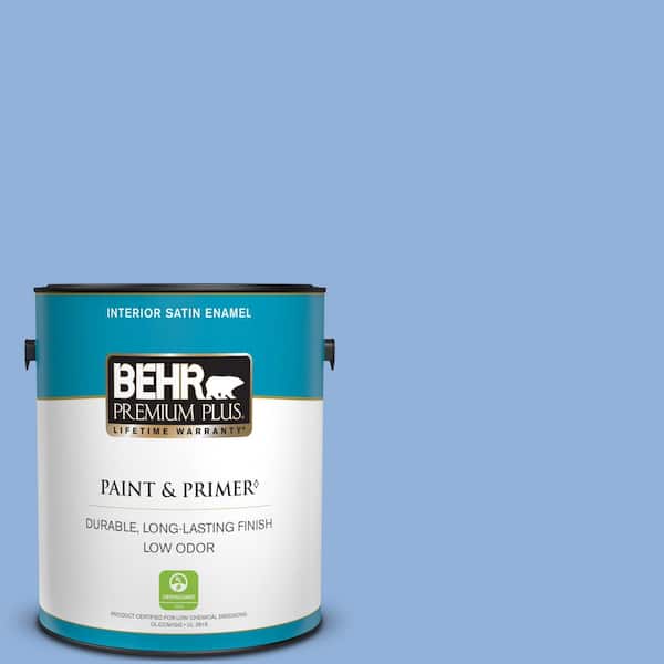 BEHR PREMIUM PLUS 1 gal. #580B-5 Cornflower Blue Satin Enamel Low Odor Interior Paint & Primer