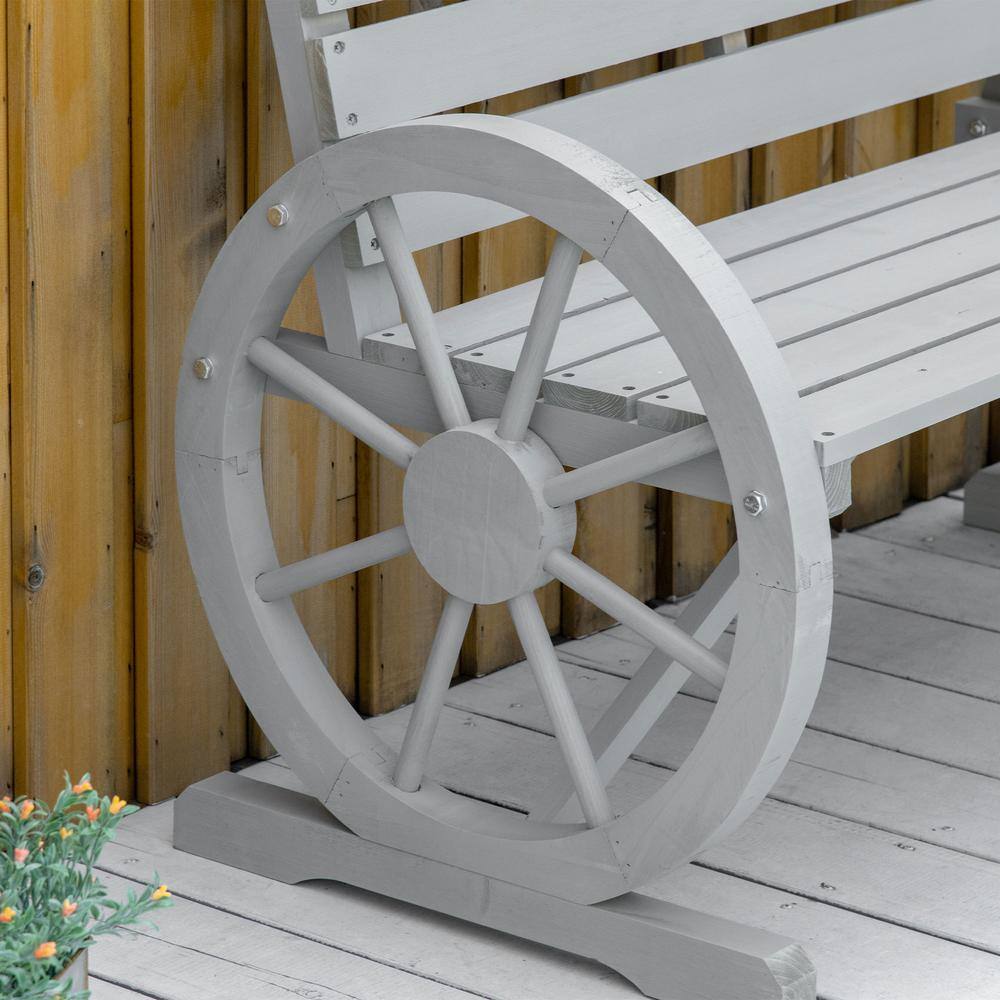 Charcoal Gray Fir Wood Wagon Wheel Outdoor Bench