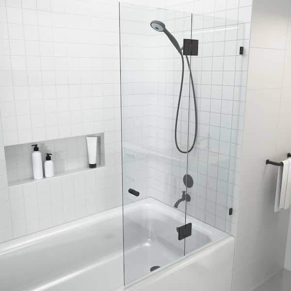 Glass Warehouse 34 in. x 58 in. Frameless Glass Hinged Bathtub Door in  Matte Black GW-B-GH-34-MB - The Home Depot