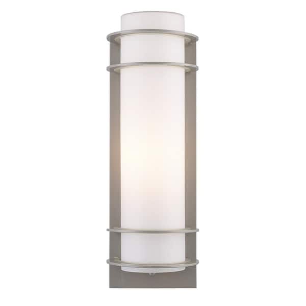 Bel Air Lighting Zephyr 16.25 in. 1-Light Silver Cylinder Outdoor Wall Light Fixture with Frosted Glass