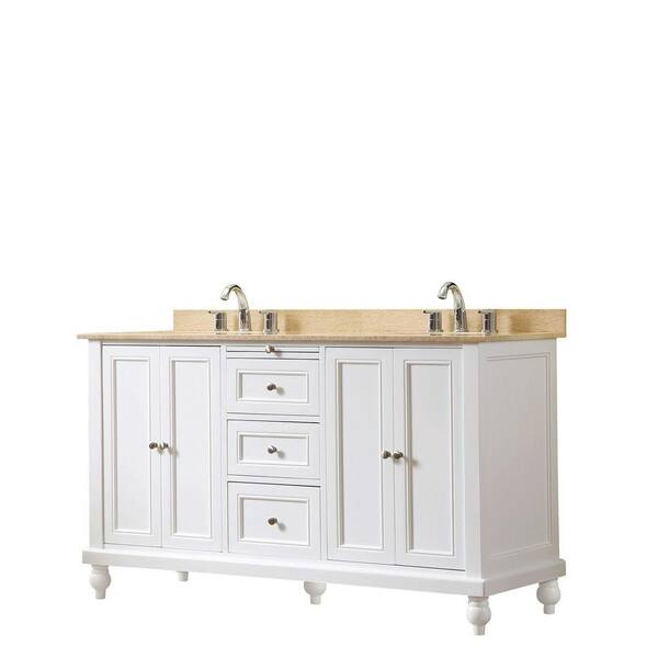 Direct vanity sink Classic 60 in. Vanity in White with Marble Vanity Top in Beige with White Basin