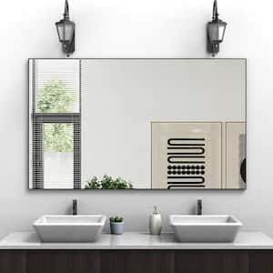 60 in. W x 36 in. H Large Rectangular Aluminum Framed Wall Bathroom Vanity Mirror in Black