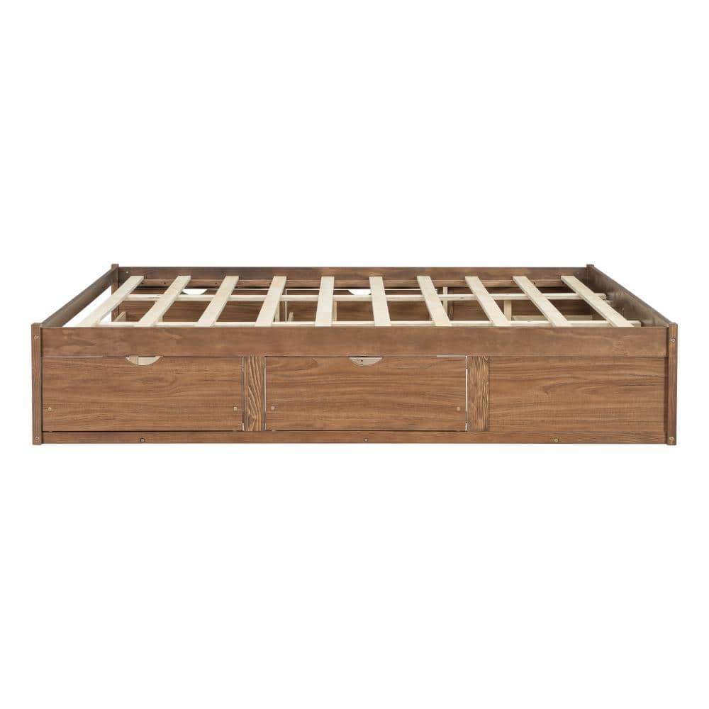 Light Walnut Pine Wood Frame King Platform Bed with 6 Storage Drawers durable construction price history on PriceWatchPro