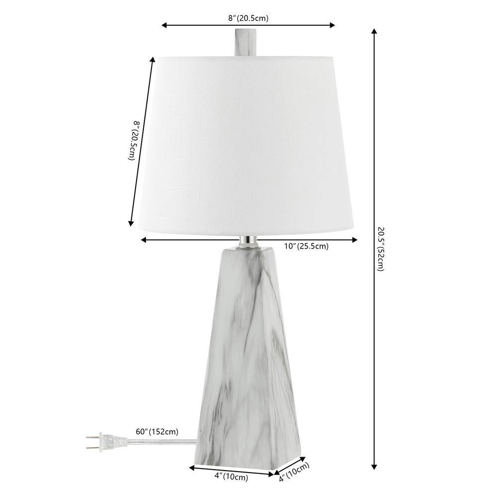 Owen 20.5" White Marble Finish Resin Table Lamp Set with Linen Shade