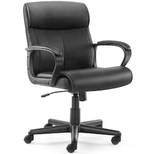 Black Executive PU Leather Office Chair Ergonomic Computer Chair with Lumbar Support and Fixed Armrest