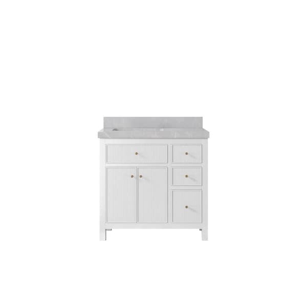 Willow Collections Sonoma 36 in. W x 22 in. D x 36 in. H Left Offset Sink Bath Vanity in White with 2" Pearl Gray Quartz Top