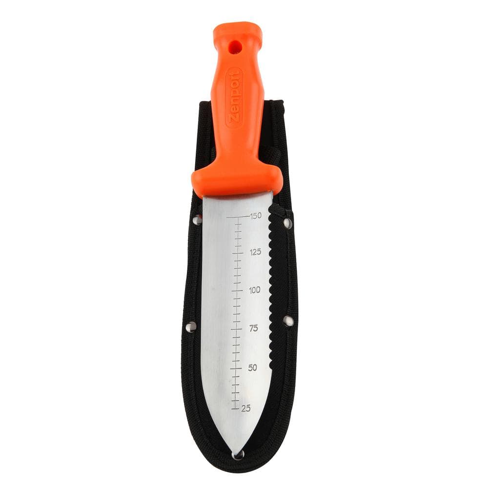  Deluxe ZenBori Soil Knife with Sheath, 6 in. Stainless Steel Serrated Blade and Depth Measurement Markings