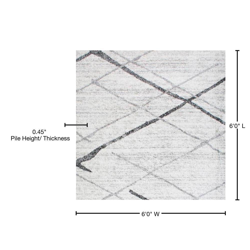 Thigpen Gray Abstract 6' Square Synthetic Area Rug