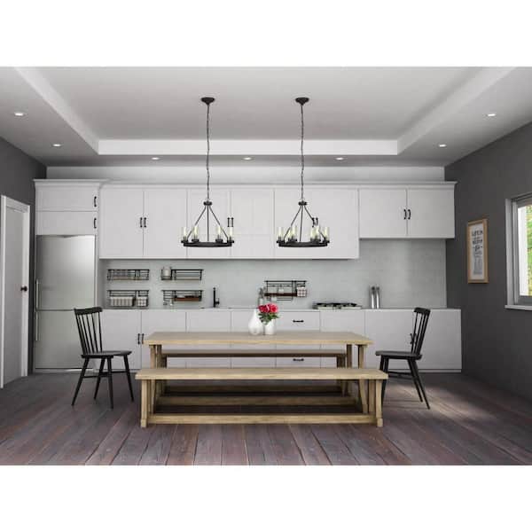 Hartwell 18-1/2 in. 6-Light Graphite Farmhouse Wagon Wheel Chandelier with Antique Nickel Accents & Clear Seeded Glass