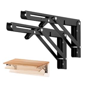 10 in. Matte Black Folding Shelf Brackets for Table Bench Space Saving for Bench Table (2-Pack)
