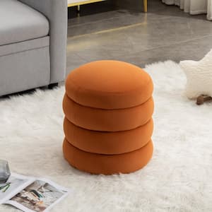 Modern Soft Velvet Round Ottoman Footrest Stool Vanity Makeup Chair with Padded Seat for Living Room Bedroom, Orange