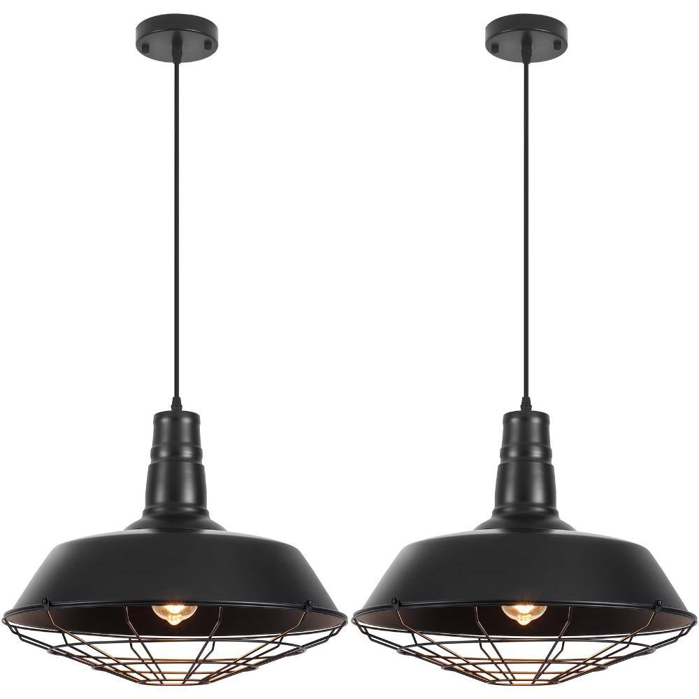 2-Pack Black Farmhouse Integrated LED Pendant Lights with Wire