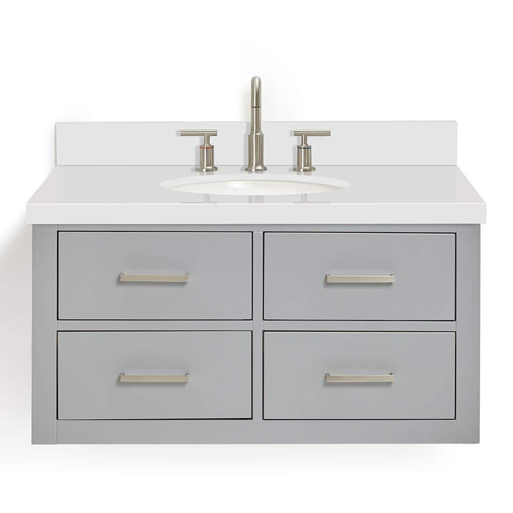 Grey and White Quartz Wall-Mounted Single Vanity Set